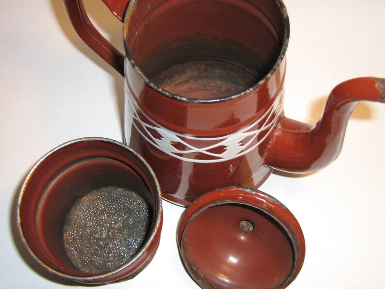 Vintage Pour Over Coffee Pot Vintage Enamelware Coffee Pot FRENCH. Melted Chocolate Brown Enamelware Coffee Pot Collectible Enamelware