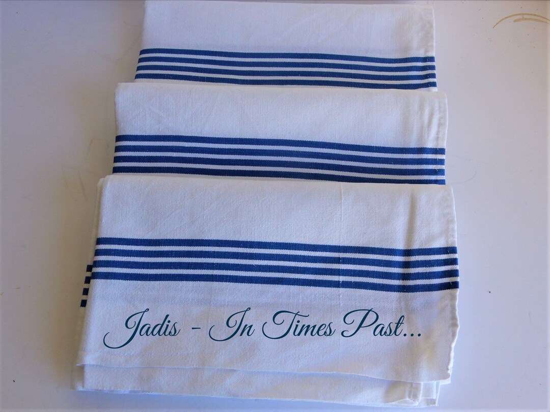 Set of 3 White & Blue Kitchen Towels French Cotton Tea Etsy