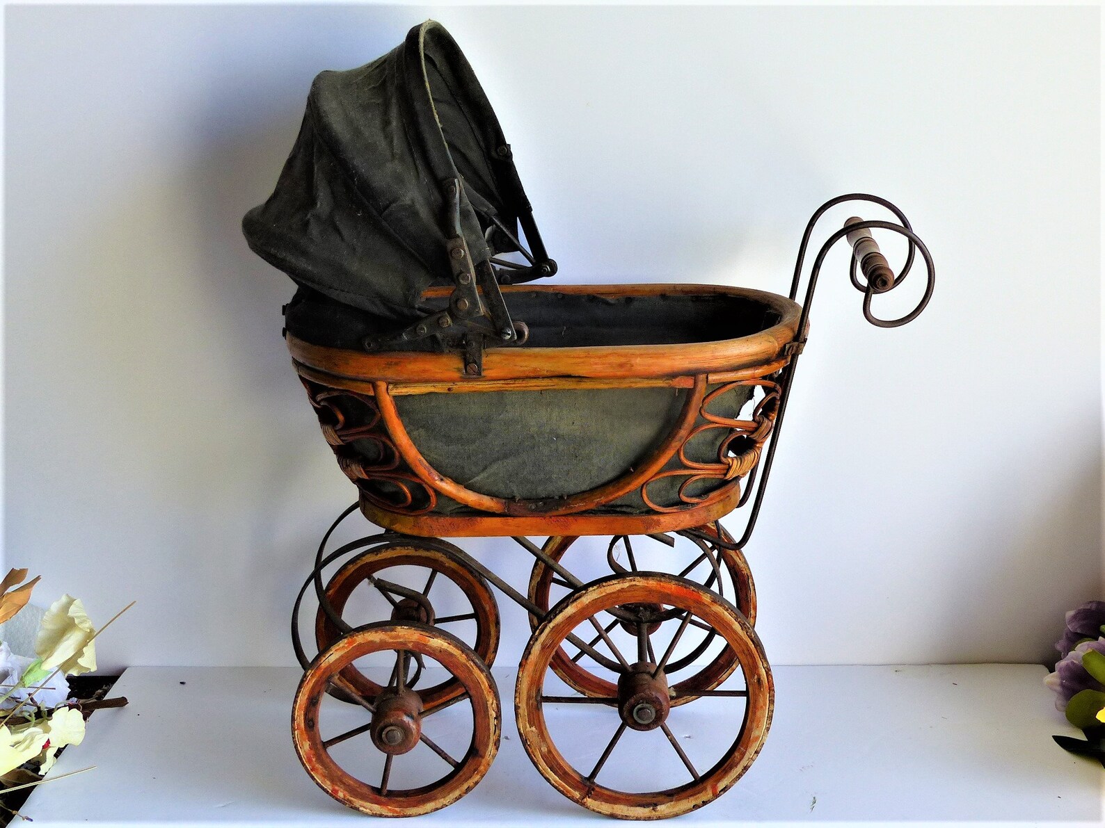 French Antique Dolls Pram Handmade Cane Pram Toy Strollers Etsy