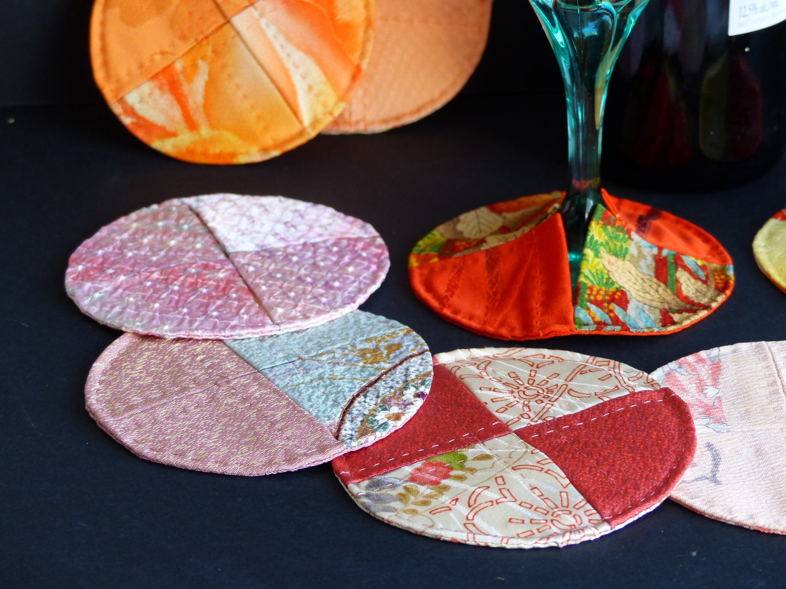 Beautiful Handmade Fabric Wine Coasters Hand Sewn Coasters Etsy