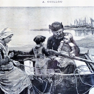 French Lithograph Print by the famous French Artist A. Guillou, Lithograph Prints, Collectible Art Work, Vintage Picture, French Home Decor,