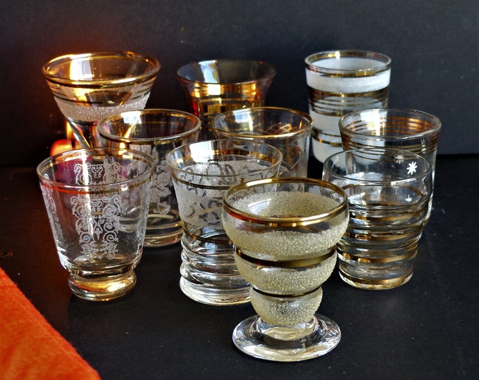 Mix N' Match 1950's Shot Glasses, French Vintage Shot Glasses, Trendy Barware, Aperitif Glasses