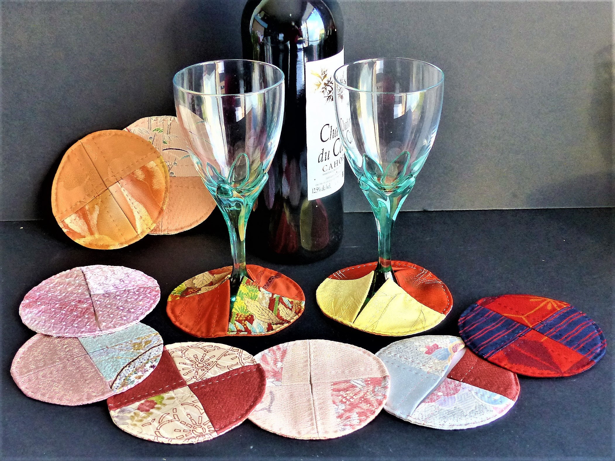Beautiful Handmade Fabric Wine Coasters Hand sewn Coasters Etsy