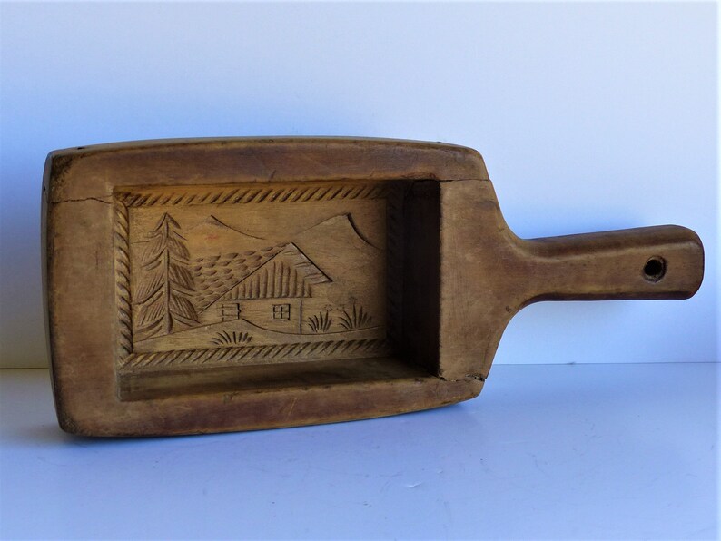 Vintage Wooden Butter Mold Oblong Butter Mold French image 0