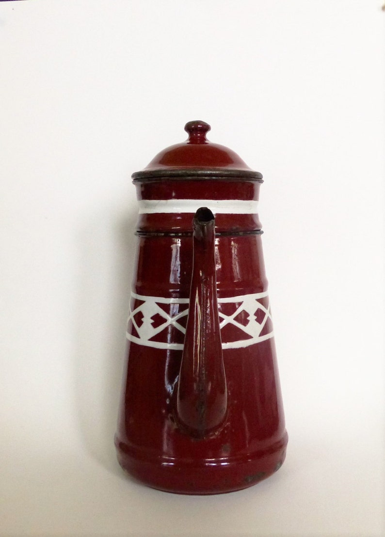 Vintage Pour Over Coffee Pot Vintage Enamelware Coffee Pot FRENCH. Melted Chocolate Brown Enamelware Coffee Pot Collectible Enamelware