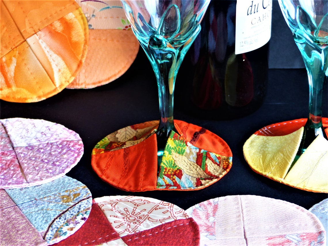 Beautiful Handmade Fabric Wine Coasters Hand Sewn Coasters Etsy