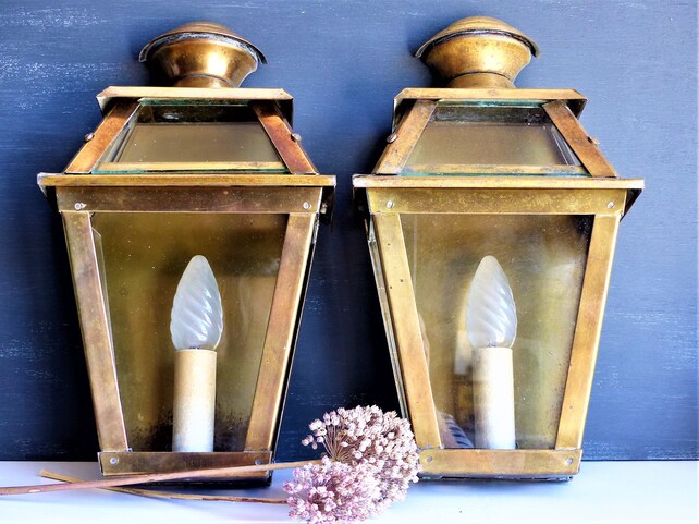 French Vintage Brass And Glass Outdoor Lights Wall Image 0