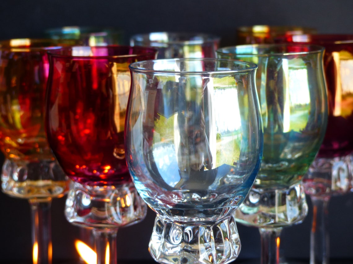 1960's Multi Colored Wine Glasses Vintage Wine Glasses Etsy
