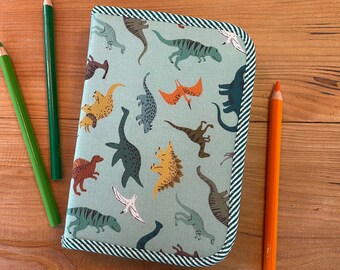 DINO pencil case with thick colored pencils