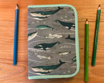 STORMY WHALES pencil case with thick colored pencils