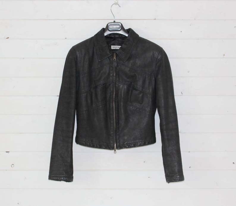 Women S Emporio Armani Black Leather Jacket Size Italy 42 Medium Us Made In