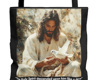 Jesus and Dove Art Tote Bag: Christian Bible Bag