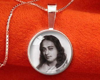 YOGANANDA PENDANT 16mm Sterling Silver Paramahansa Yogananda Jewelry SRF Guru Necklace Kriya Yoga