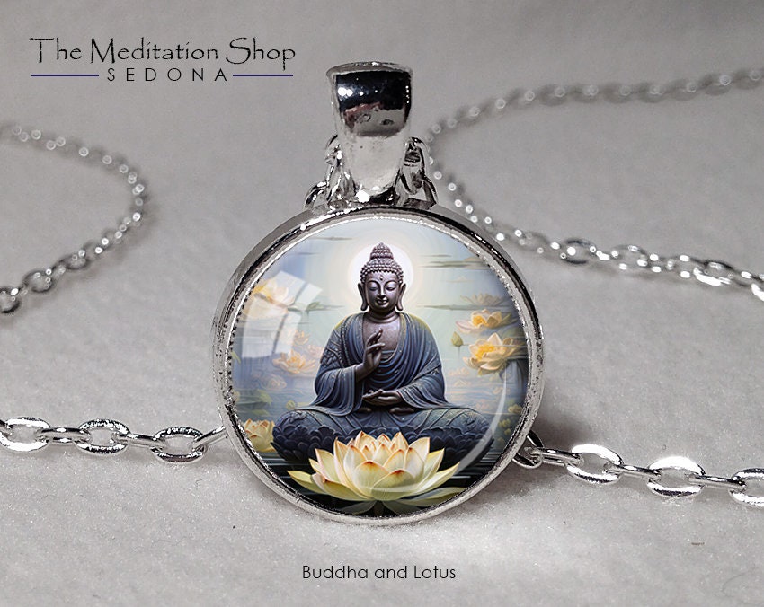 BUDDHA and LOTUS PENDANT Zen Jewelry Buddha Necklace Meditation