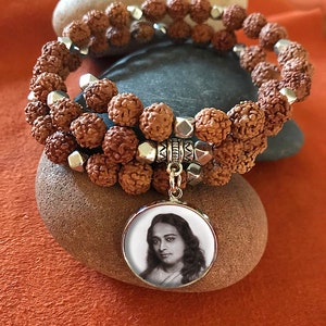 YOGANANDA BRACELET Rudraksha Kriya Beads Paramahansa Yogananda Babaji Lahiri Mahasaya Sri Yukteswar Bracelet Kriya Yoga self realization image 1