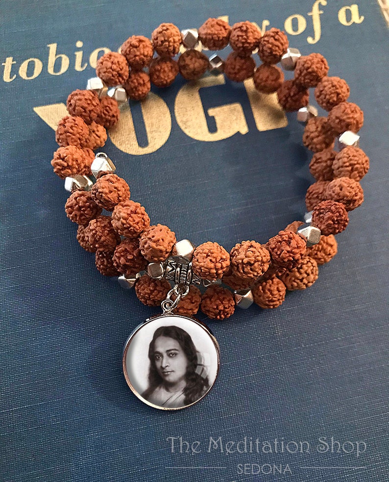 YOGANANDA BRACELET Rudraksha Kriya Beads Paramahansa Yogananda Babaji Lahiri Mahasaya Sri Yukteswar Bracelet Kriya Yoga self realization image 3