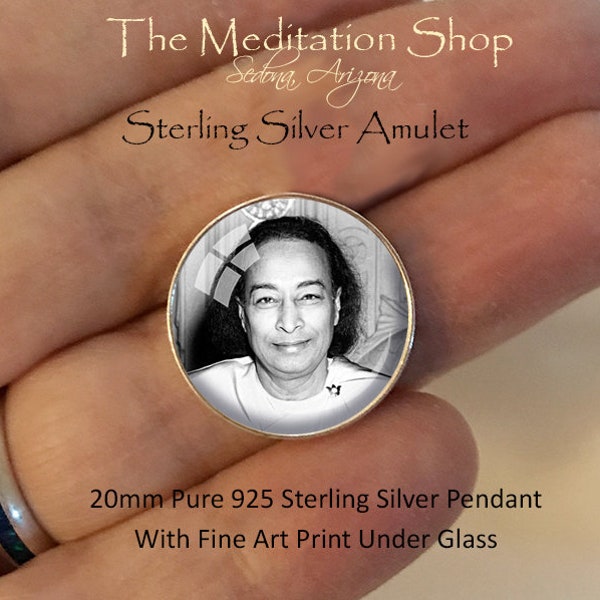 YOGANANDA'S LAST SMILE Amulet Sterling Silver Paramahansa Yogananda srf Meditation Amulet Self Realization Pocket Pendant 16mm, 20mm or 25mm