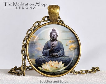 BUDDHA and LOTUS PENDANT Zen Jewelry Buddha Necklace Meditation Jewelry Zen Necklace Buddhist Pendant Buddhist Jewelry Lotus Meditation Yoga