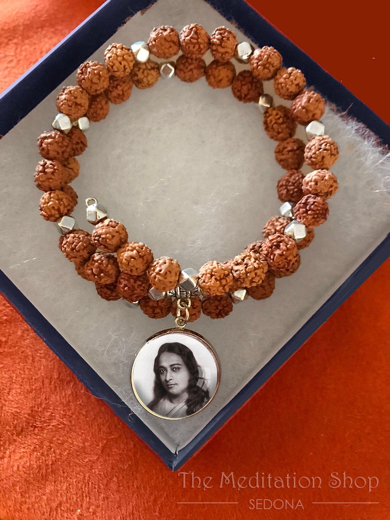 YOGANANDA BRACELET Rudraksha Kriya Beads Paramahansa Yogananda Babaji Lahiri Mahasaya Sri Yukteswar Bracelet Kriya Yoga self realization 画像 2