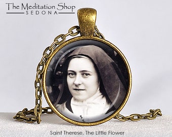 SAINT THERESE The Little Flower Pendant Christian Jewelry St Therese Necklace Protection Jewelry Pendant Ste Therese Prayer Jewelry