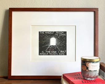 The Hardest Prison to Leave Print, 8x10in Linocut Art Block Print