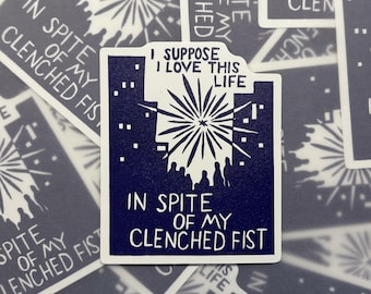 Sticker - Andrea Gibson "I suppose I love this life" Linocut Art from Birthday Poem, 2.5 x 3in