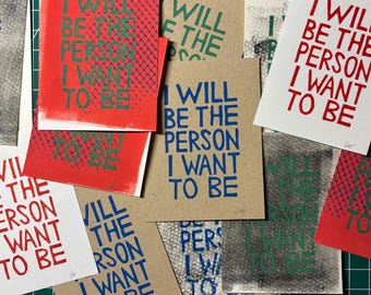 Person I Want To Be Affirmation Cards, 3x4in Linocut Block Print Pack of 3