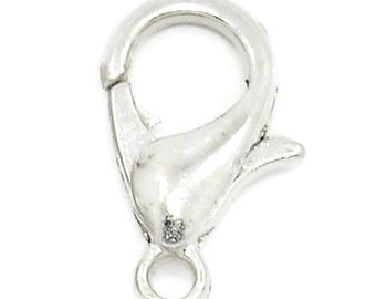 100 Stück versilberte Karabinerverschlüsse 14 mm x 8 mm | Schnappverschlüsse | Halskettenverschlüsse, Armbandverschlüsse, Schnappkrallenverschlüsse | Papageienverschlüsse | 201-Zn