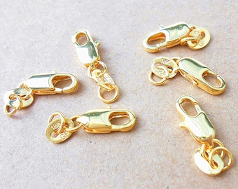 5 Pcs 18ct Gold Lobster Clasps 18 x 4 mm With 18K Jump Ring | Gold Filled Clasps | Parrot Clasps | 18 Carat Gold | Lobster Clasos | 0258