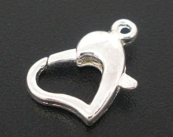 10 Silver Plated Heart Shaped Lobster Clasps 12x8mm | Trigger Clasps | Necklace Clasps Bracelet Clasps Trigger Claw | Parrot Clasps | 0259