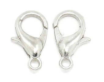 10 Silver Plated Lobster Clasps 12 mm x 6 mm | Trigger Clasps | Necklace Clasps Bracelet Clasps Trigger Claw | Parrot Clasps  | 0008
