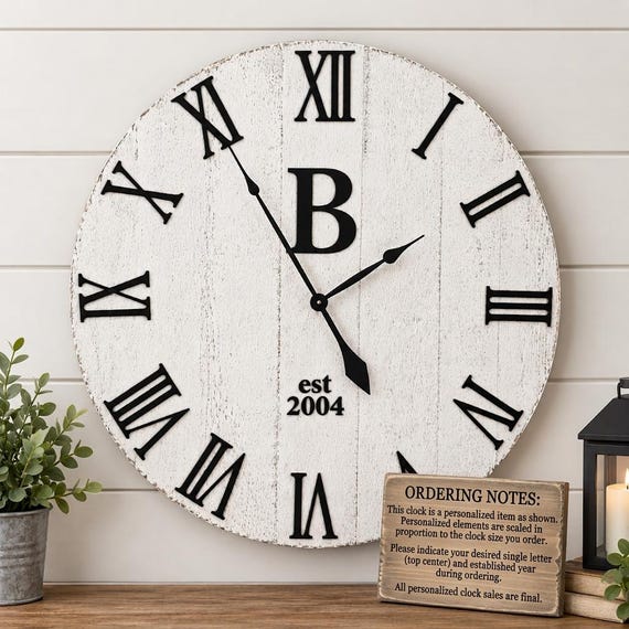 Large Farmhouse Wall Clock – White Over Black Rustic Wood