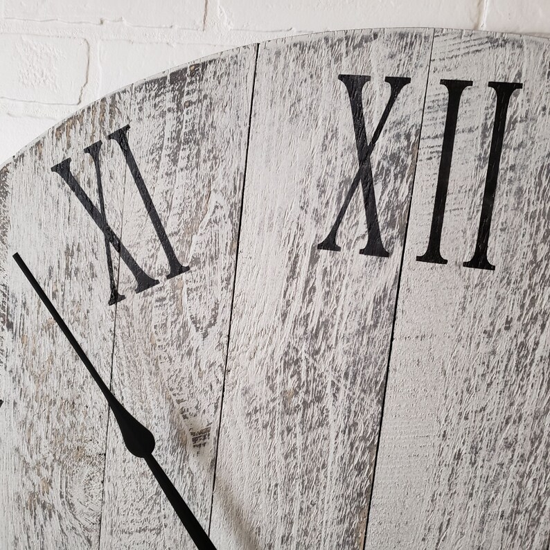 Large 42 Farmhouse Wall Clock White With Black Etsy