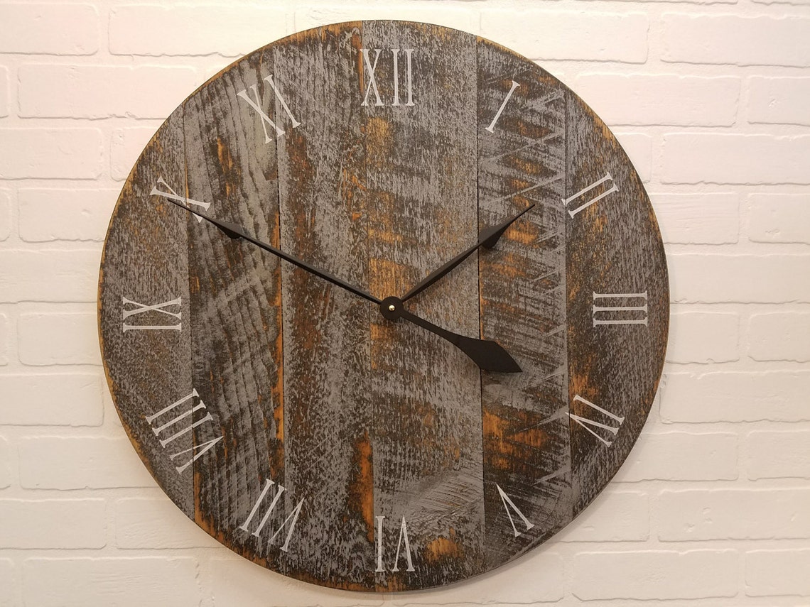 24 Large rustic wall clock made from rough cut lumber Etsy