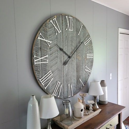 Large Rustic Farmhouse Wall Clock, Personalized Gift
