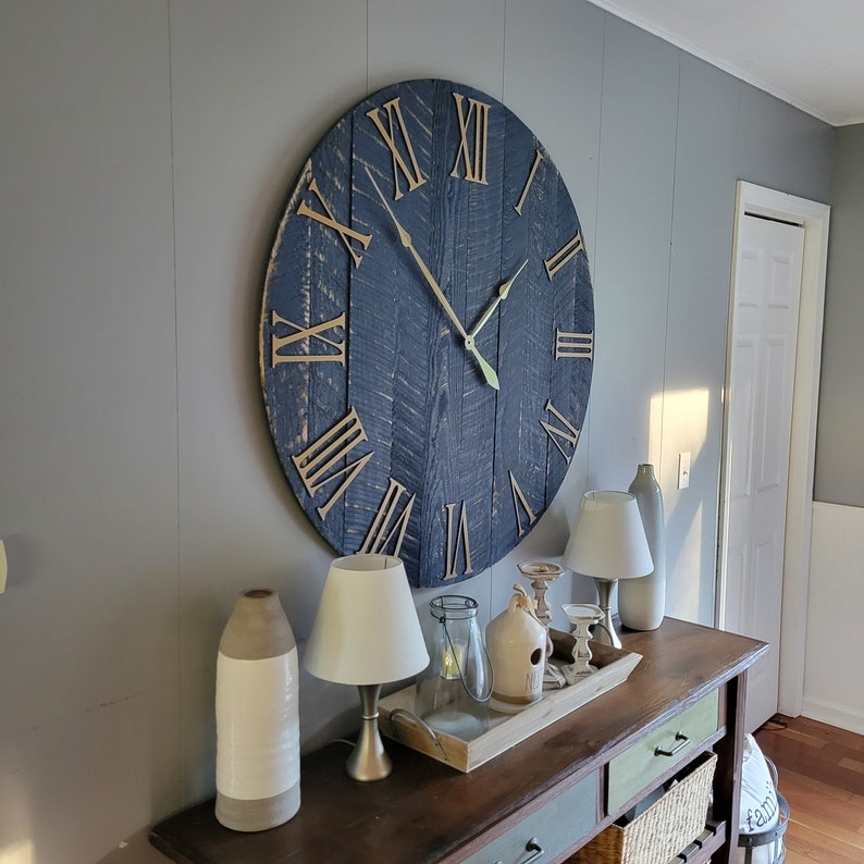 42" Farmhouse Clock
in Blue with Gold Numbers