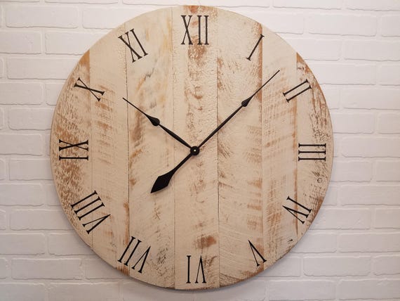 Farmhouse Wall Clock 30 Made From Rough Cut Lumber Distressed And Finished To Give It That Reclaimed Barnwood Look