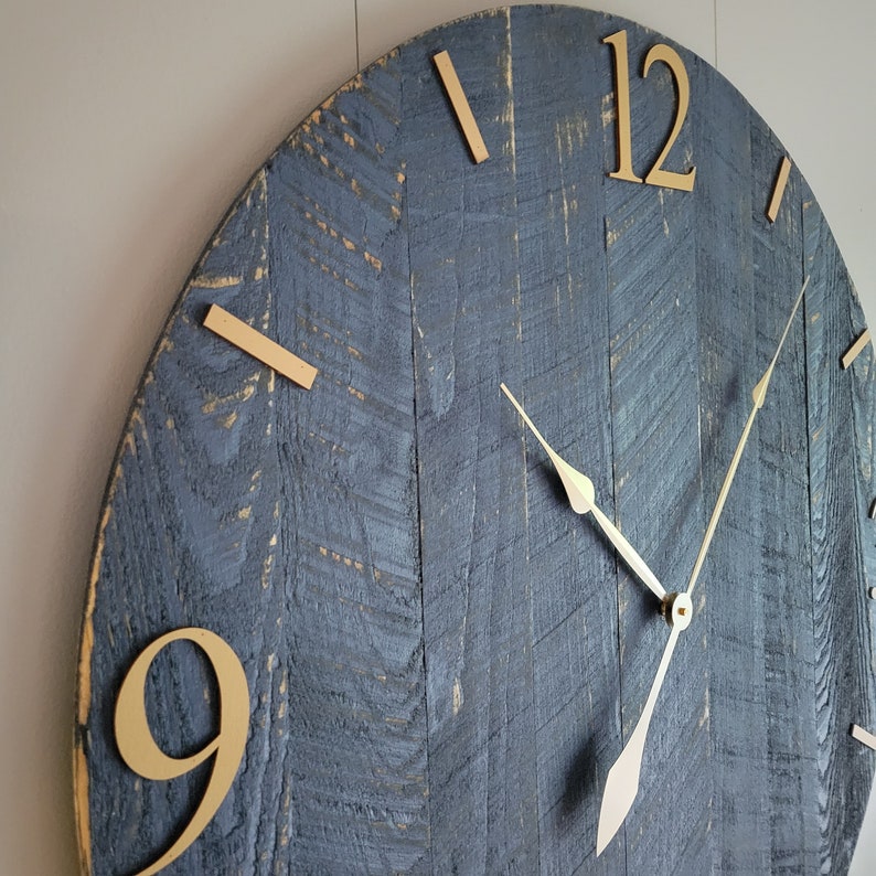 Large Wall Clock / 18 42 / Farmhouse Clock / Oversized wall clock/ Blue and Gold image 9