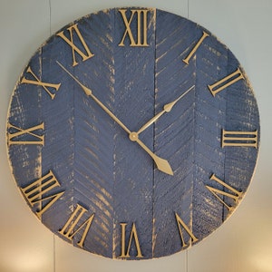 Large Wall Clock / 18 42 / Farmhouse Clock / Oversized wall clock/ Blue and Gold image 7