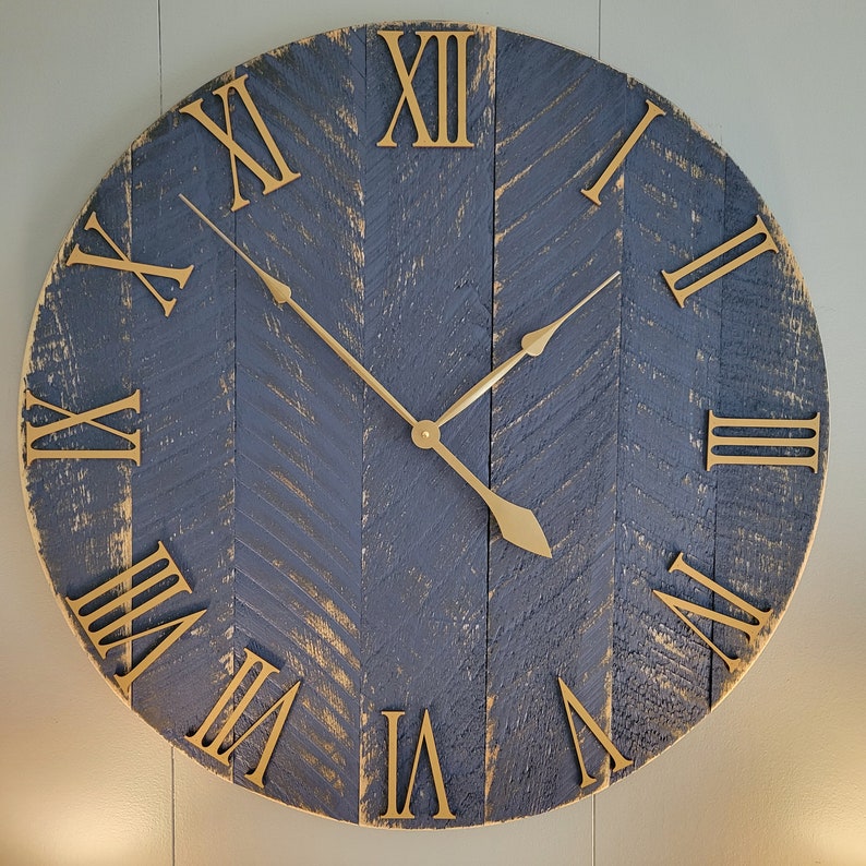 Large Wall Clock / 18 42 / Farmhouse Clock / Oversized wall clock/ Blue and Gold image 7