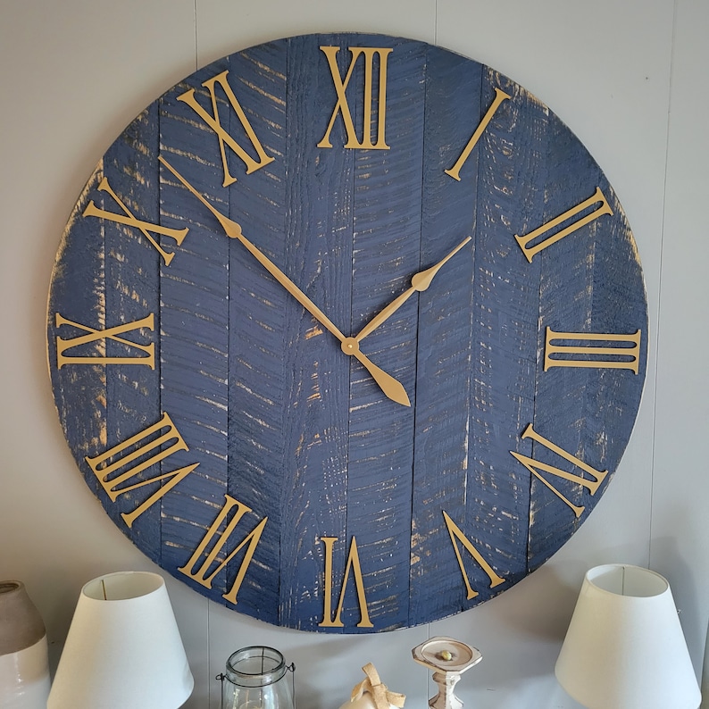 42" Farmhouse Clock
in Blue with Gold Numbers
