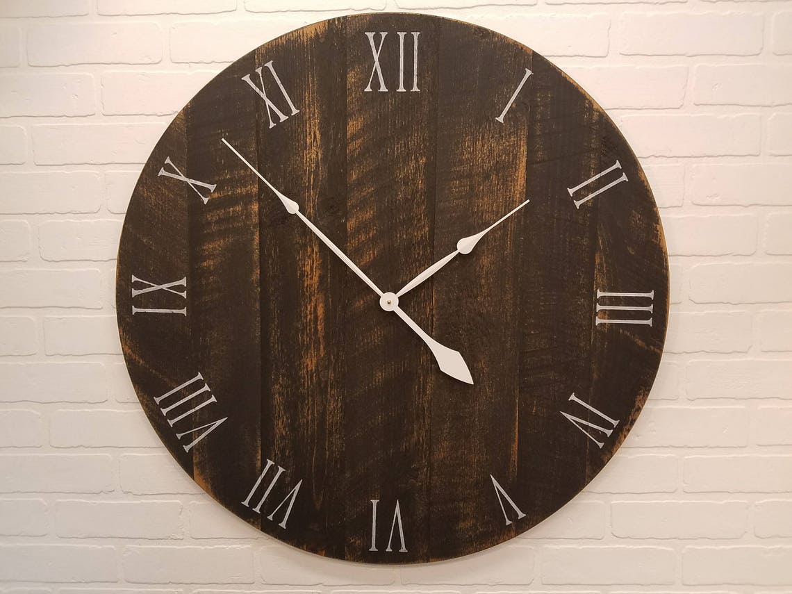 Rustic wall clock 30 inch diameter. Solid wood construction Etsy