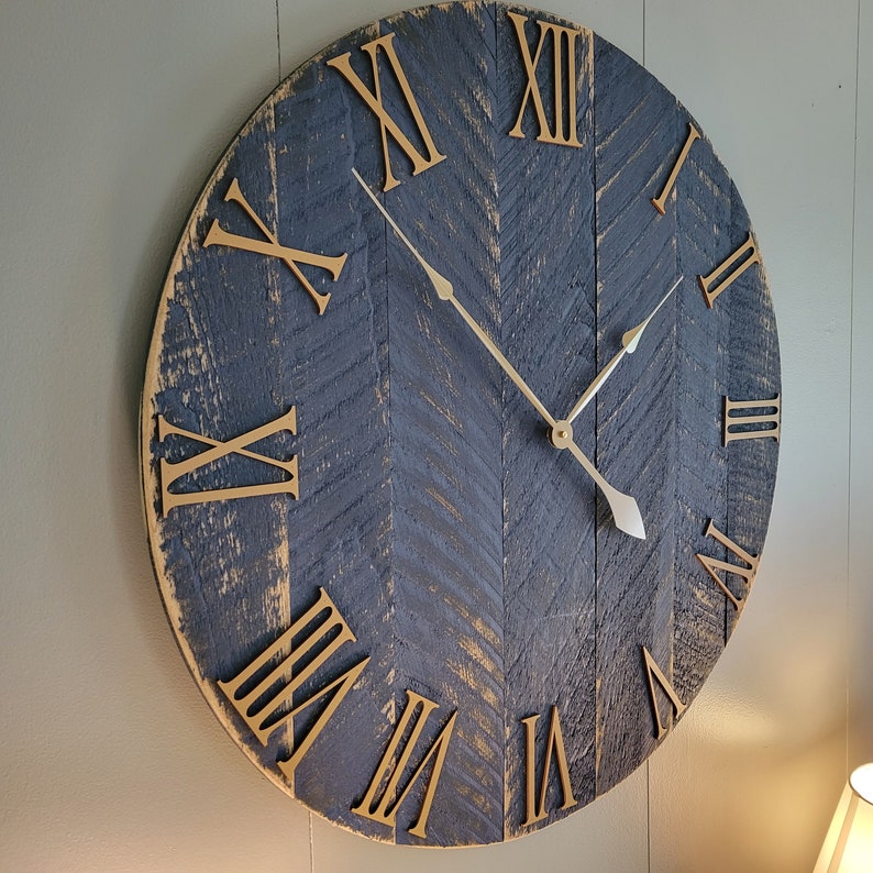 30" Farmhouse Clock
in Blue with Gold Numbers