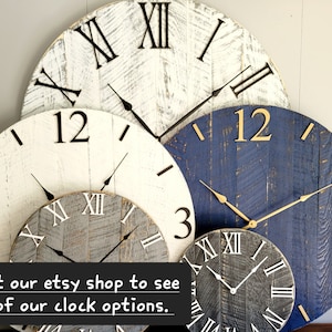 Large Wall Clock / 18 42 / Farmhouse Clock / Oversized wall clock/ Blue and Gold image 2
