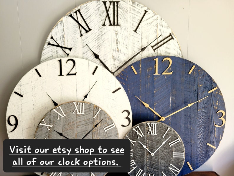 Large Wall Clock / 18 42 / Farmhouse Clock / Oversized wall clock/ Blue and Gold image 2