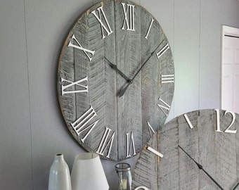 Large Wall Clock / 18" - 42" / Farmhouse Clock / Oversized wall clock grey