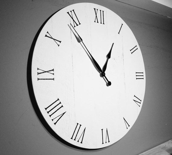 30 Large Wall Clock Pure White Solid Wood Handmade Etsy