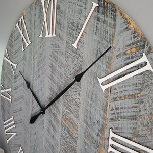 Large Wall Clock / Rustic grey with roman numerals / Made from rough cut and distressed to give it that reclaimed, barn wood look. image 5