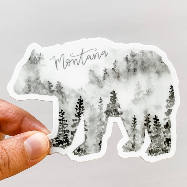 Montana State Forest Bear Black Sticker Decal - vinyl RV car laptop home state water bottle map gift