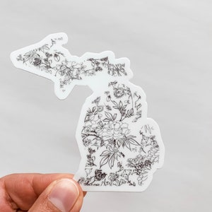 Michigan State Botanical Sticker Decal - vinyl, RV car laptop sticker home state water bottle map watercolor painting state pride gift